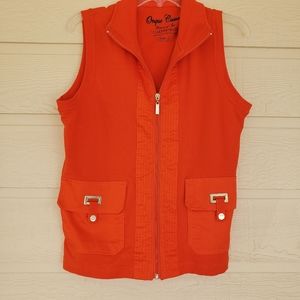 Onque Casuals Woman’s Vest Orange Red Vest Zipper Tab Pockets Sport Coll…